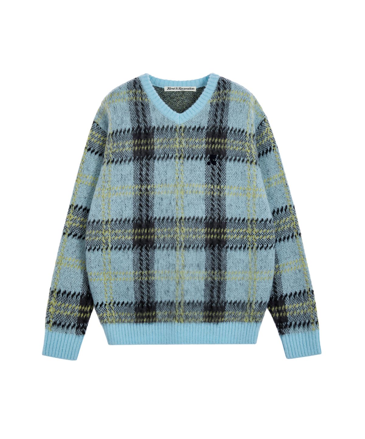 레스트앤레크레이션(REST&RECREATION) CHECK PATTERN HAIRY SWEATER - SKY BLUE