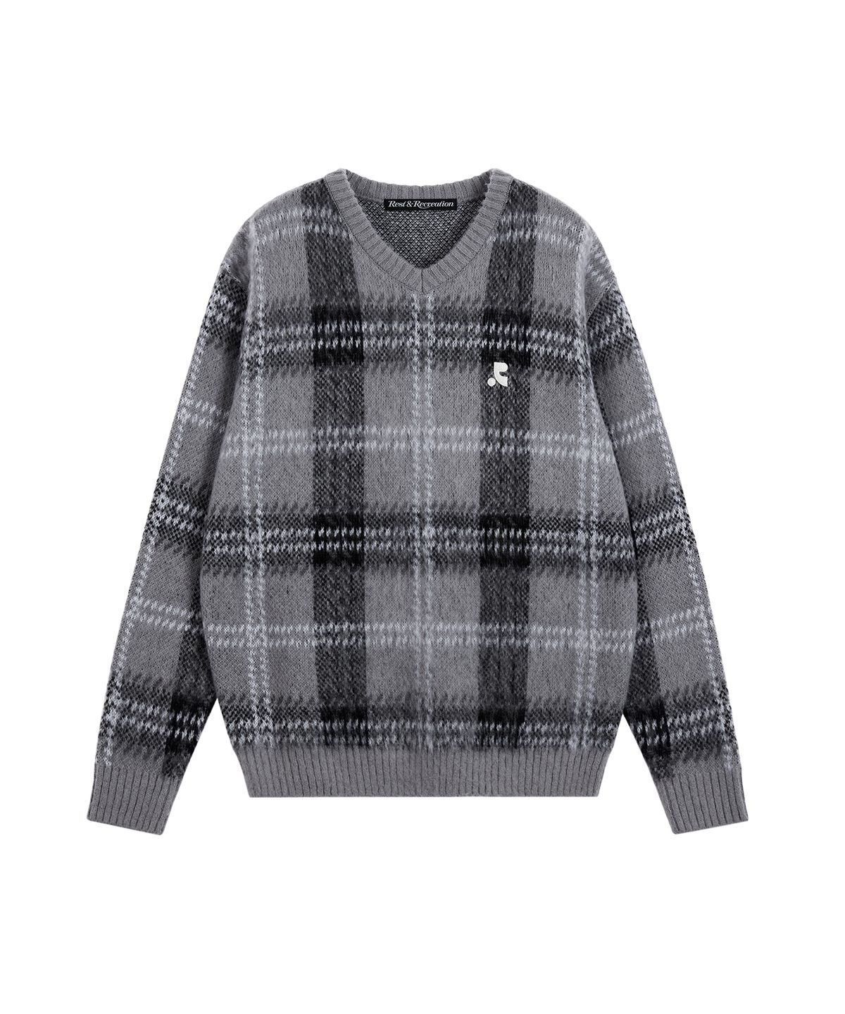 레스트앤레크레이션(REST&RECREATION) CHECK PATTERN HAIRY SWEATER - GREY