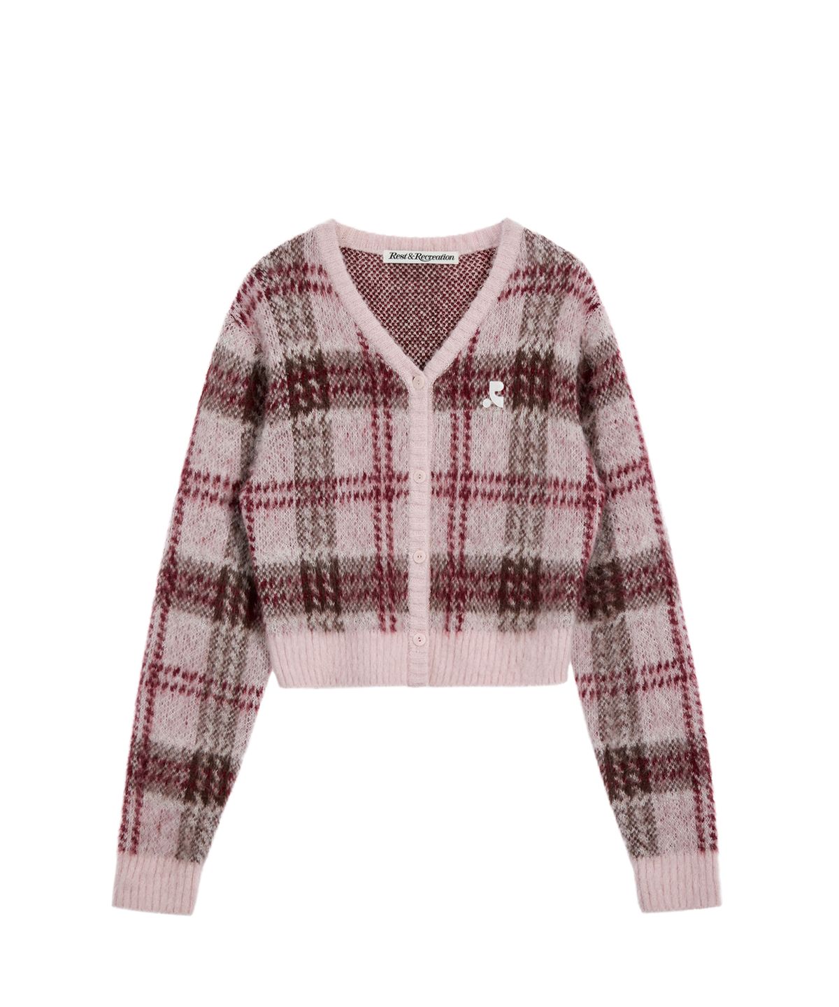 레스트앤레크레이션(REST&RECREATION) CHECK PATTERN HAIRY KNIT CARDIGAN - PINK