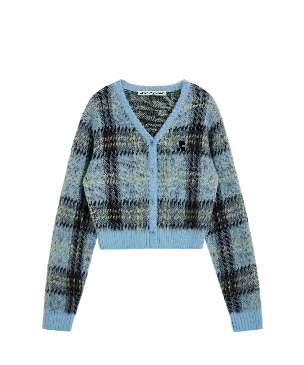 레스트앤레크레이션(REST&RECREATION) CHECK PATTERN HAIRY KNIT CARDIGAN - SKY BLUE