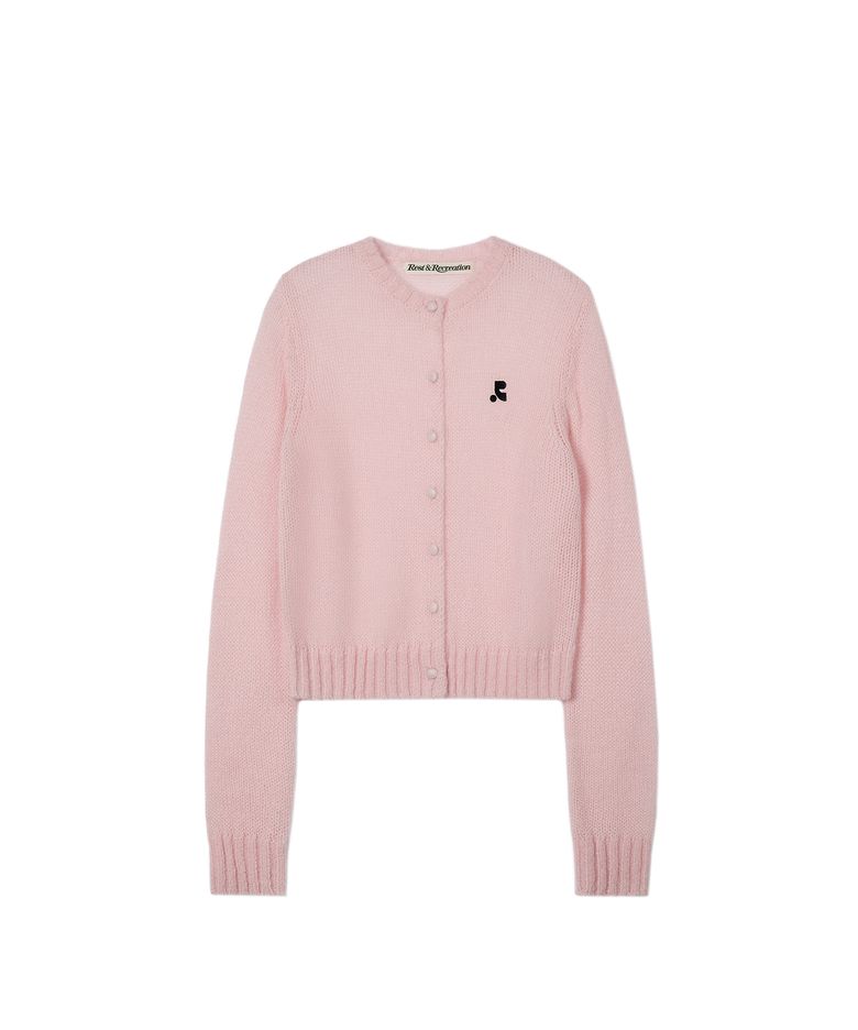 BUTTON HOLE KNIT CARDIGAN - PINK