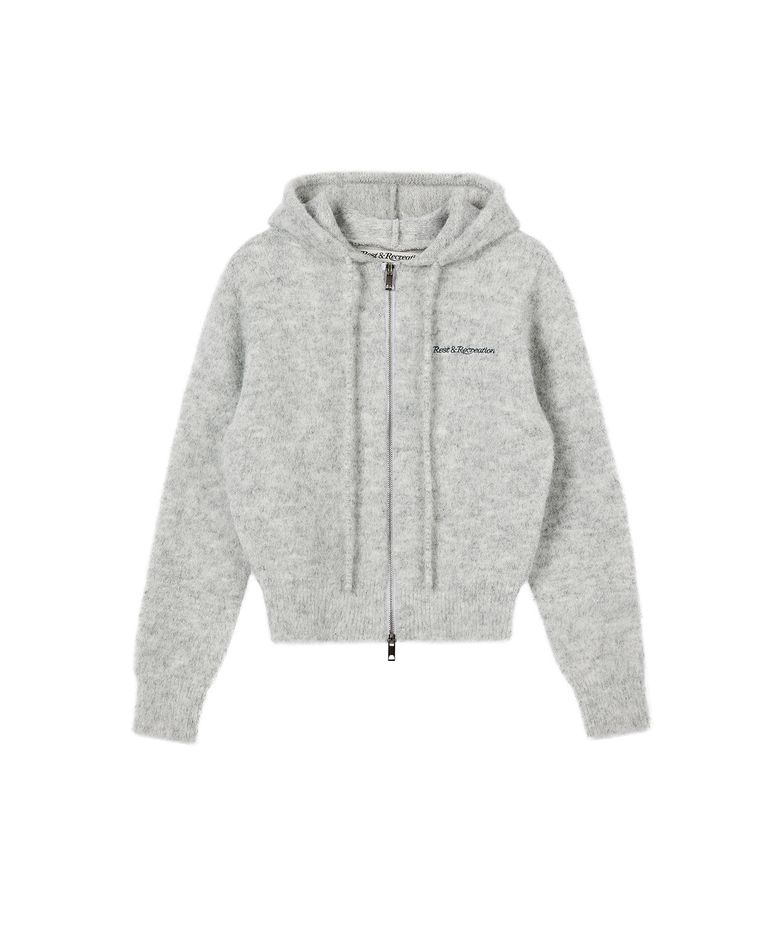 HAIRY KNIT HOOD ZIP-UP - LIGHT GREY