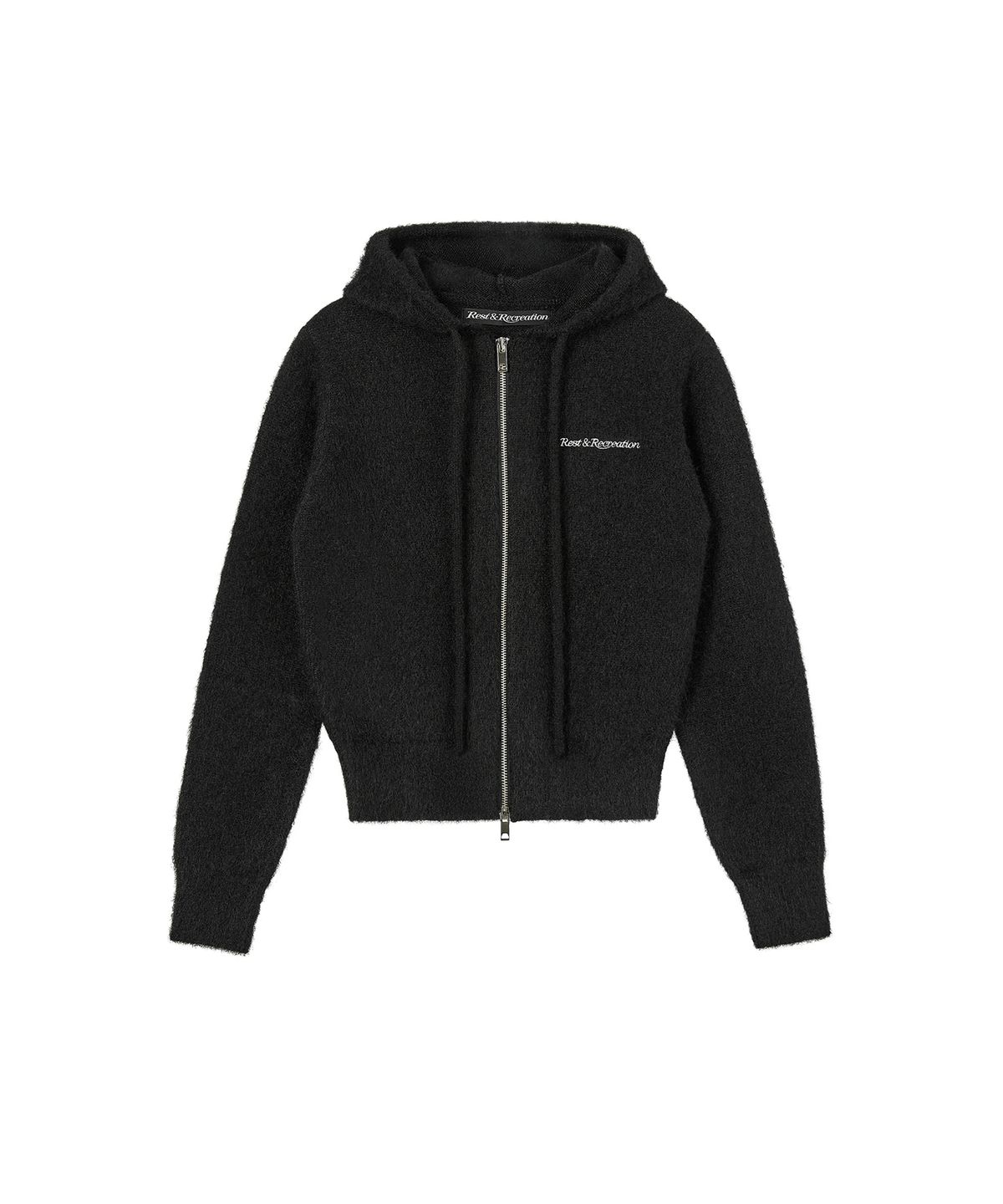 레스트앤레크레이션(REST&RECREATION) HAIRY KNIT HOOD ZIP-UP - BLACK