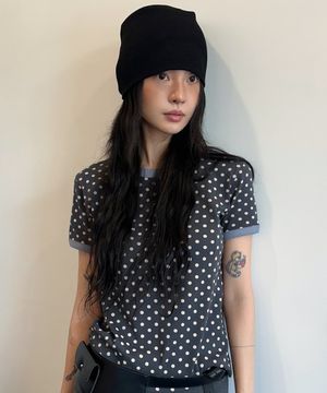 SYMBOL LOGO EMBROIDERED DOT CROP TEE CHARCOAL