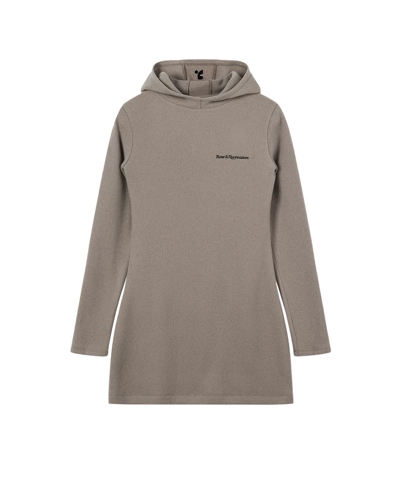 HAIRY HOOD KNIT DRESS - BEIGE