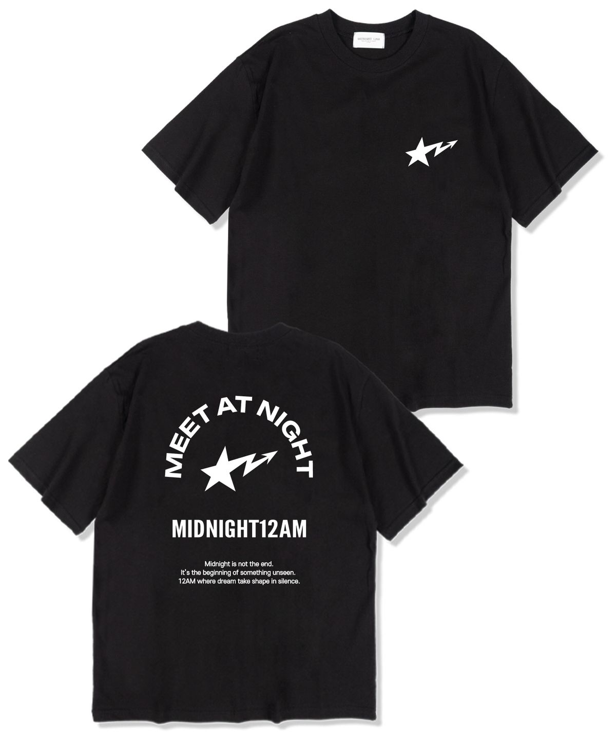 미드나잇12에이엠(MIDNIGHT12AM) 밋앤나이트 오버핏 반팔 티셔츠 블랙