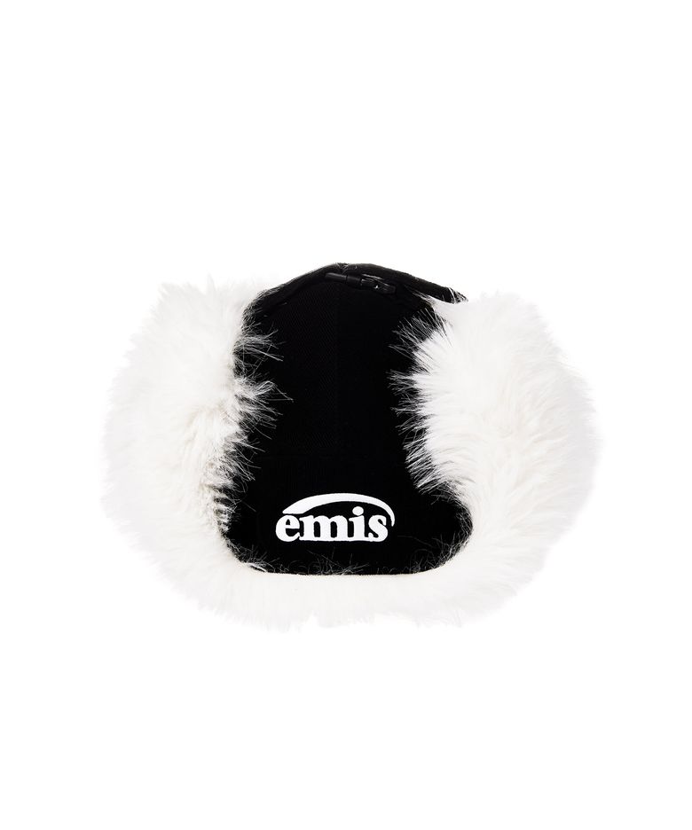 CORDUROY FUR EARFLAP CAP-BLACK
