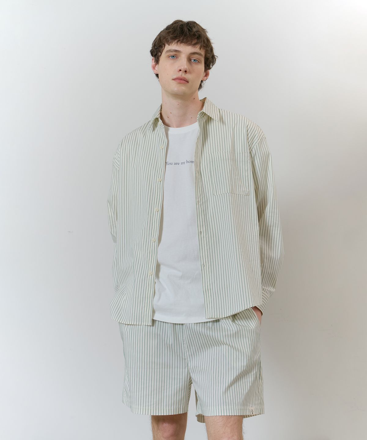 아템포(ATEMPO) STRIPE PAJAMA SET_green ivory (man)
