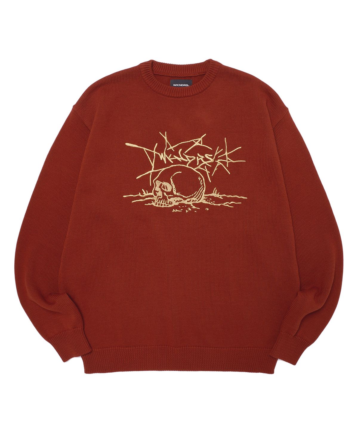 위캔더스(WKNDRS) SKULL KNITTED SWEATER (BURGUNDY)