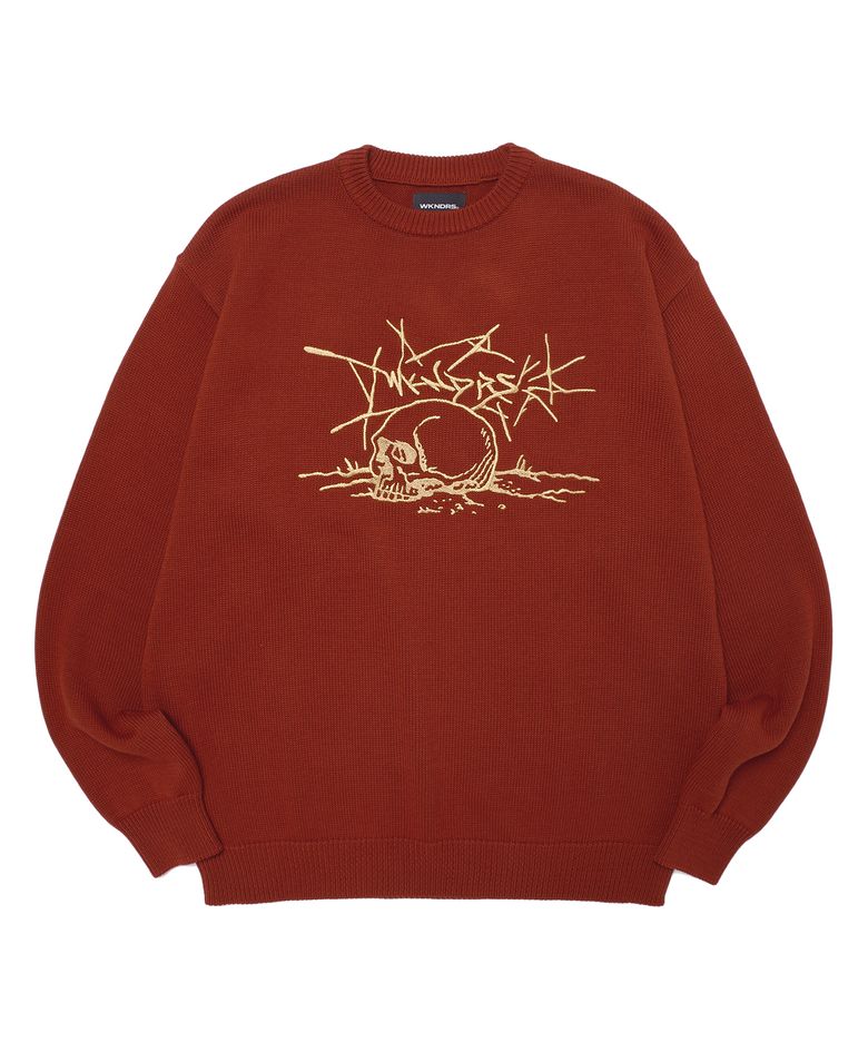 SKULL KNITTED SWEATER (BURGUNDY)