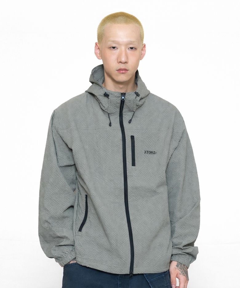 XJ132 체크 링클 윈드브레이커 (WARM GRAY)