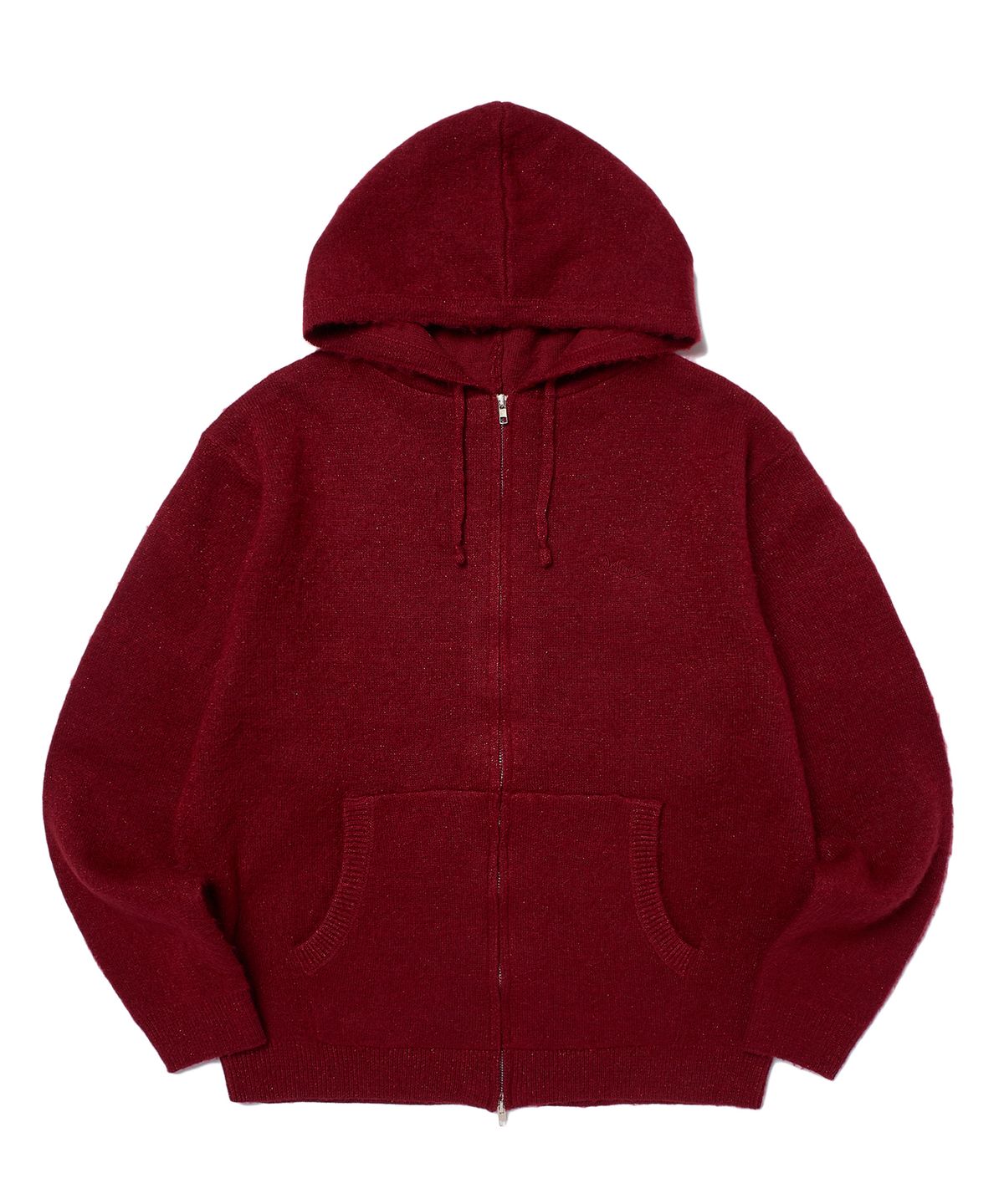 위캔더스(WKNDRS) METALIC KNITTED ZIPUP HOODIE (BURGUNDY)