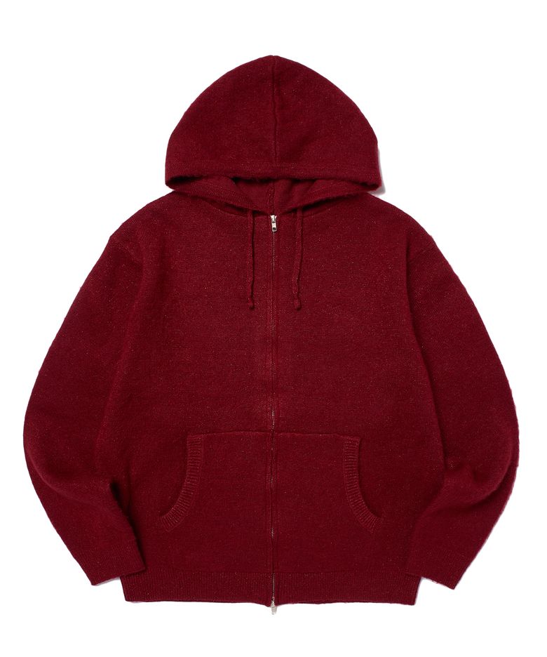 METALIC KNITTED ZIPUP HOODIE (BURGUNDY)