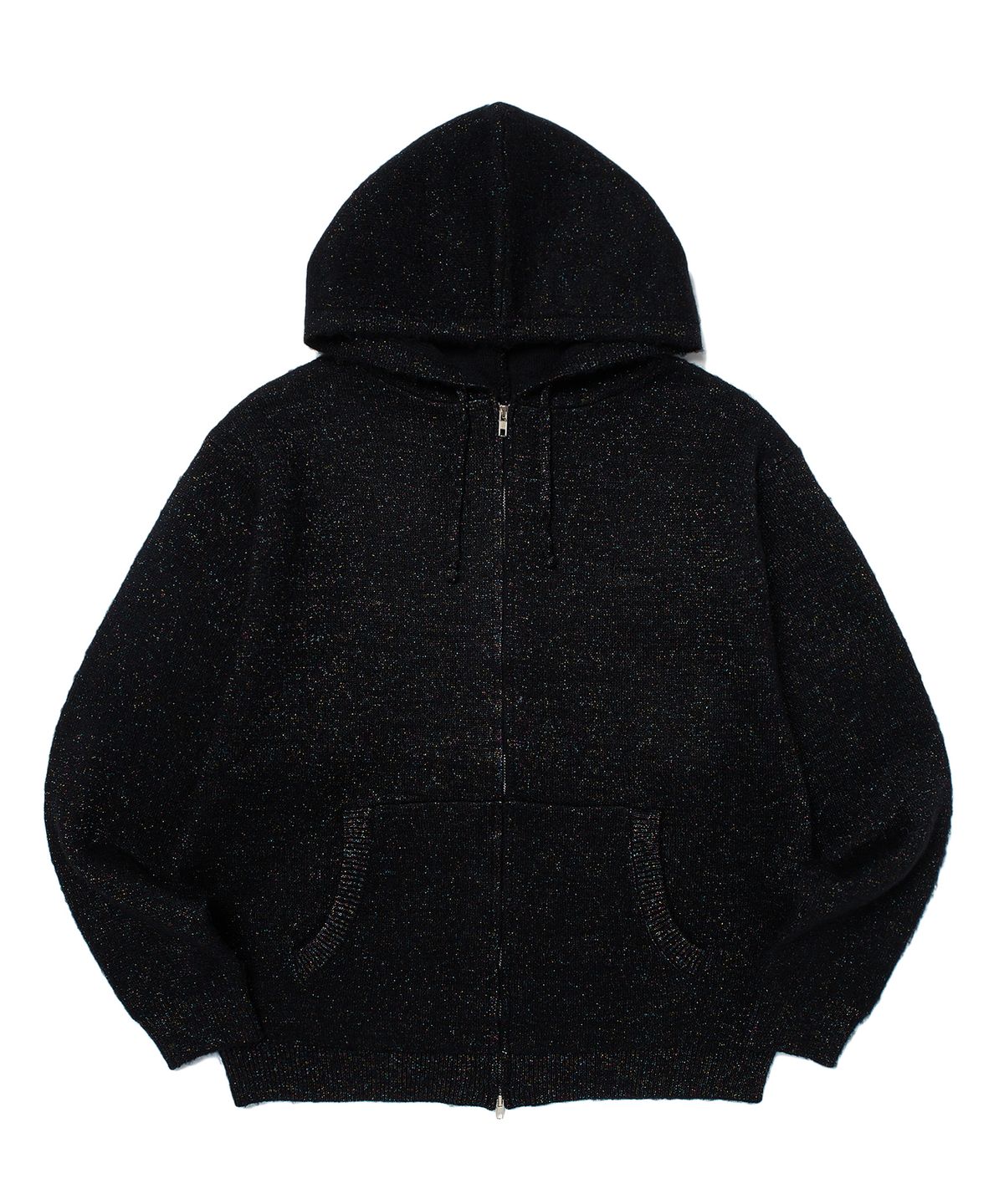 위캔더스(WKNDRS) METALIC KNITTED ZIPUP HOODIE (BLACK)