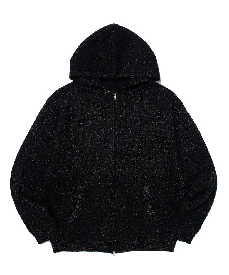 METALIC KNITTED ZIPUP HOODIE (BLACK)