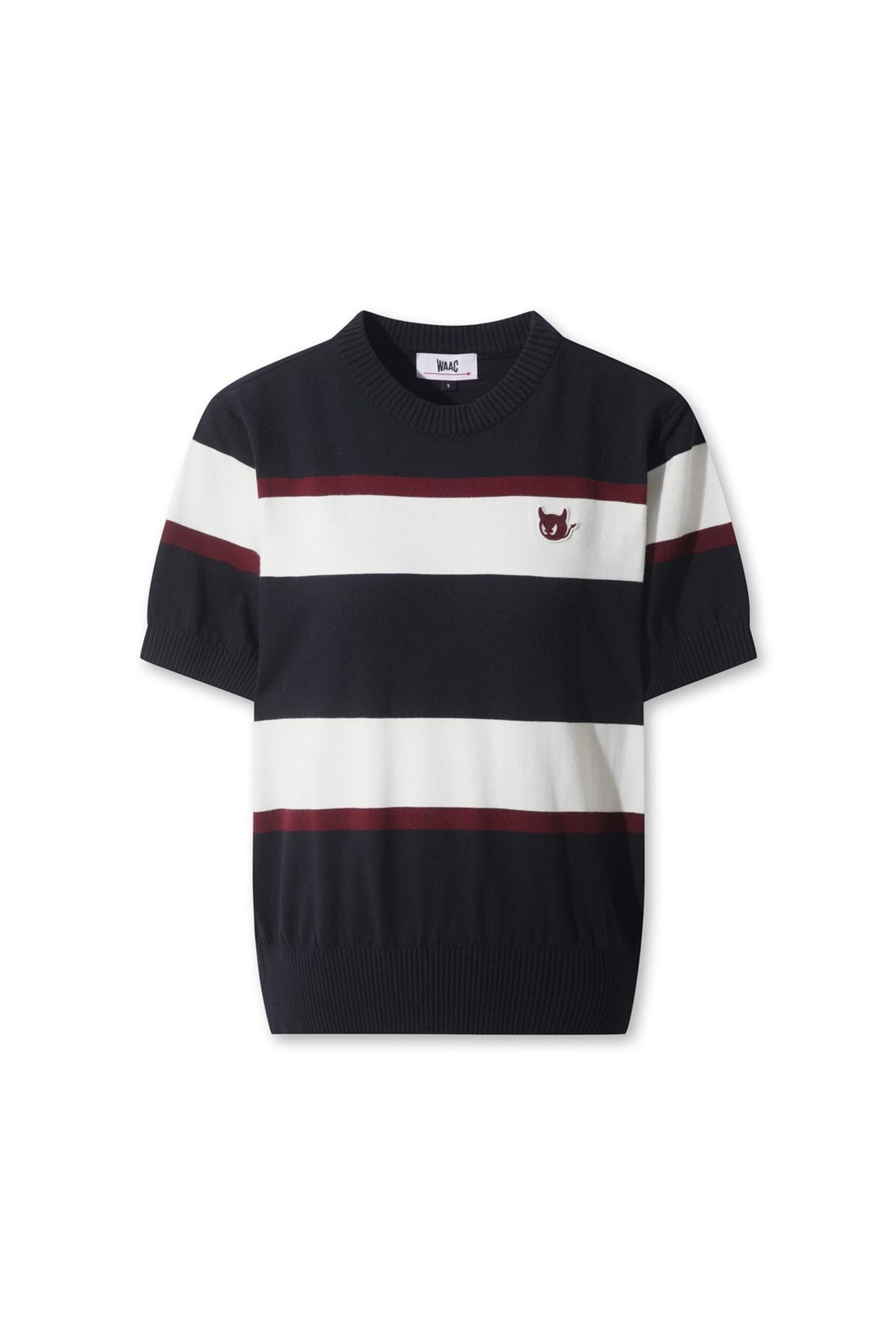 왁(WAAC) Women Bold Stripes Short Sleeve Sweater WWWAA25602NYD