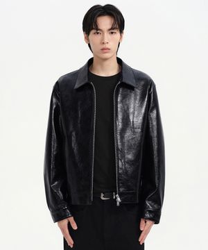 페이턴트 신세틱 레더 싱글 재킷 [블랙]