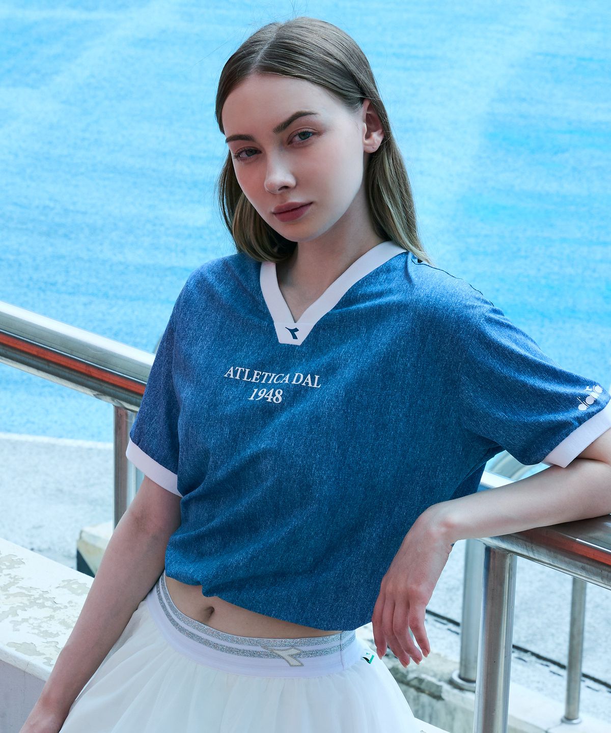디아도라(diadora) 크롭 반팔 피스테 DENIM