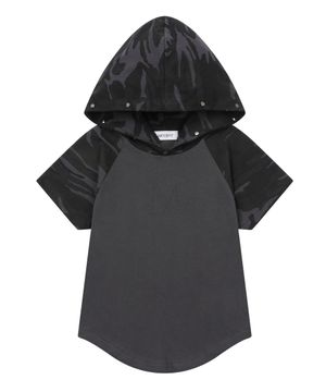 바인 카모 배색 나그랑 반팔 후드 티