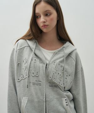 더블라인 스터드 아플리케 후디 [MELANGE]