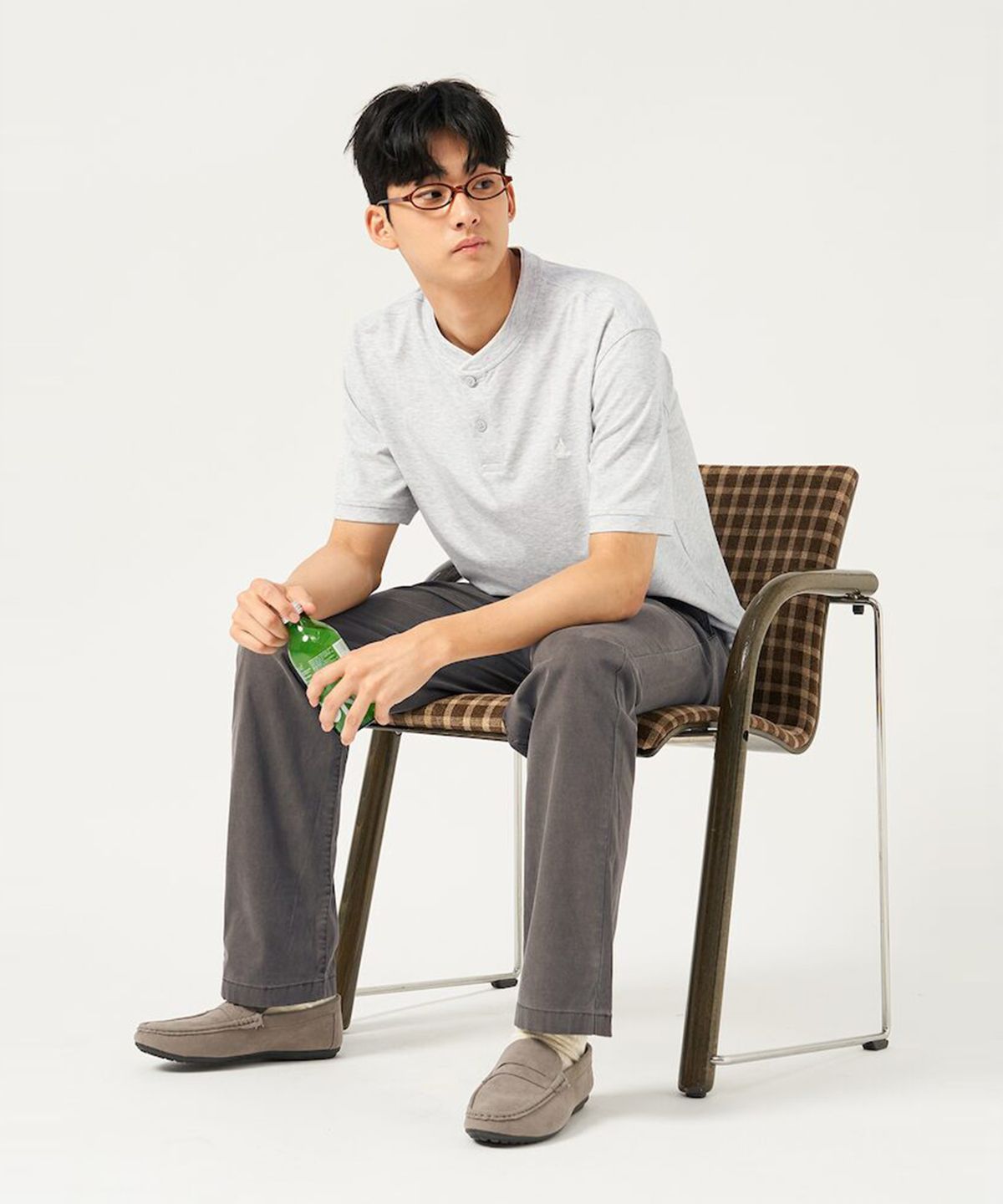 빈폴 멘(BEANPOLE MEN) 피케 헨리넥 반소매 티셔츠  라이트 그레이