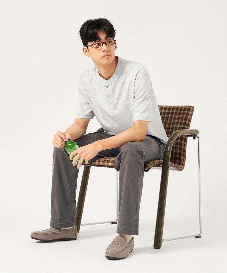 피케 헨리넥 반소매 티셔츠  라이트 그레이