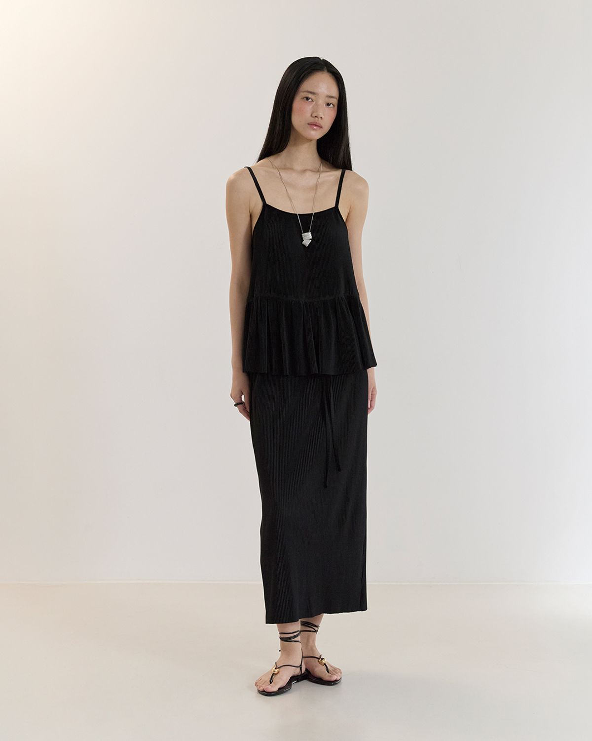 커렌트(CURRENT) PLEATS LONG SKIRT(BLACK)