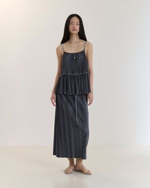 PLEATS LONG SKIRT(INDIGO BLUE)