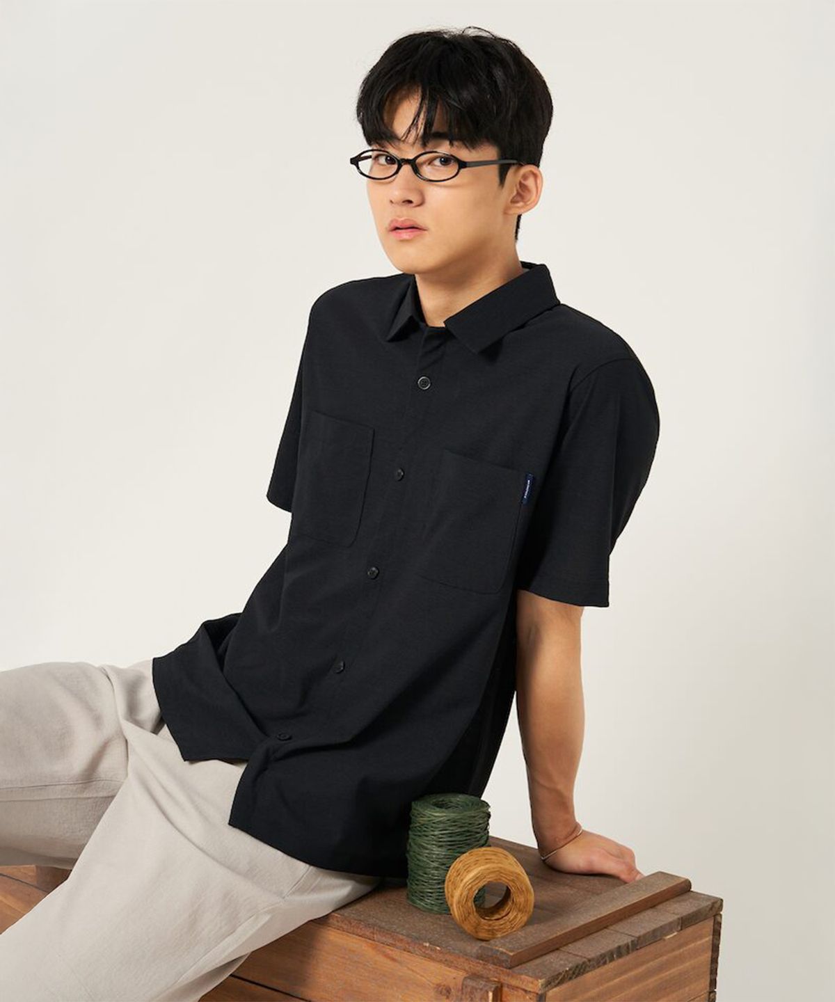 빈폴 멘(BEANPOLE MEN) 메쉬 포켓디테일 셔츠형 티셔츠  블랙