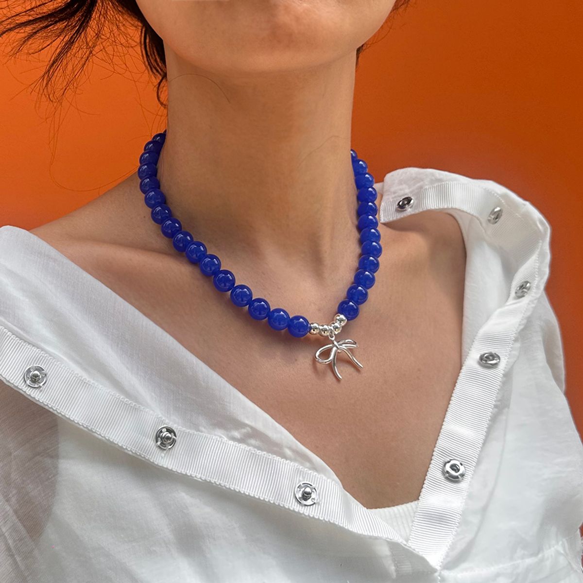 앤드씨유(AND SEE YOU) Ribbon Blue Crysta Necklace-JN0200