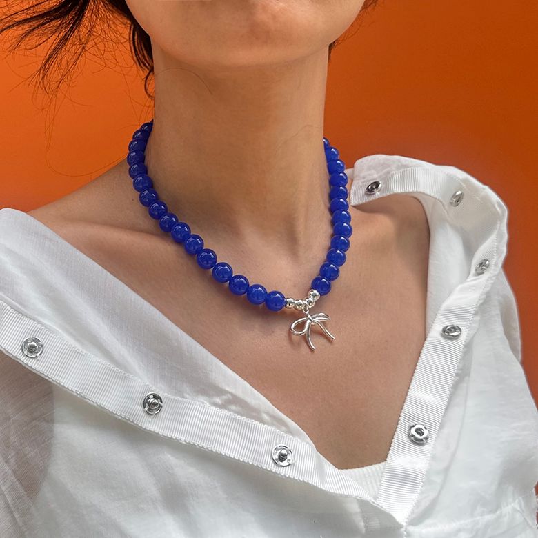 Ribbon Blue Crysta Necklace-JN0200