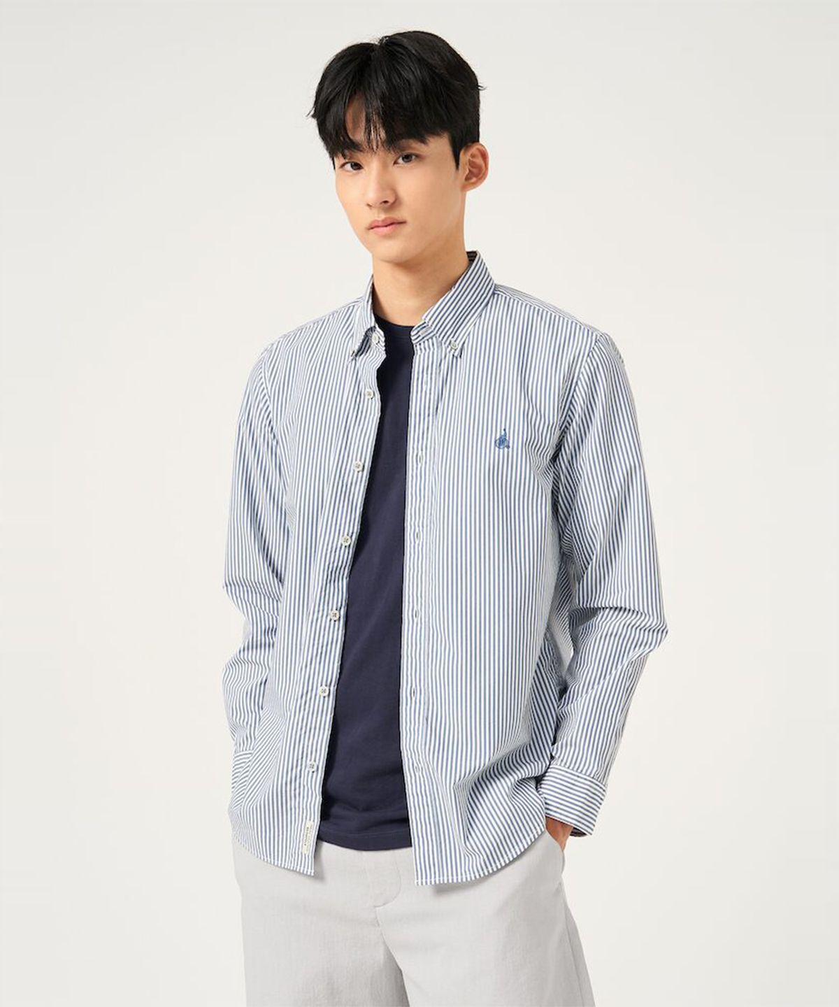 빈폴 멘(BEANPOLE MEN) [Essential] 플레인 스트라이프 셔츠  로열 블루