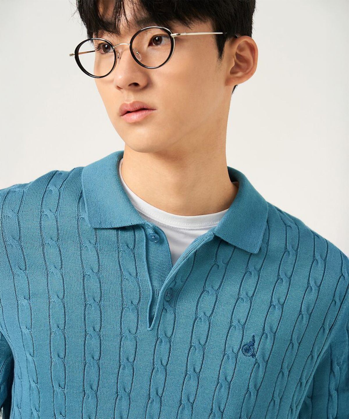 빈폴 멘(BEANPOLE MEN) 코튼 케이블 칼라넥 니트  로열 블루