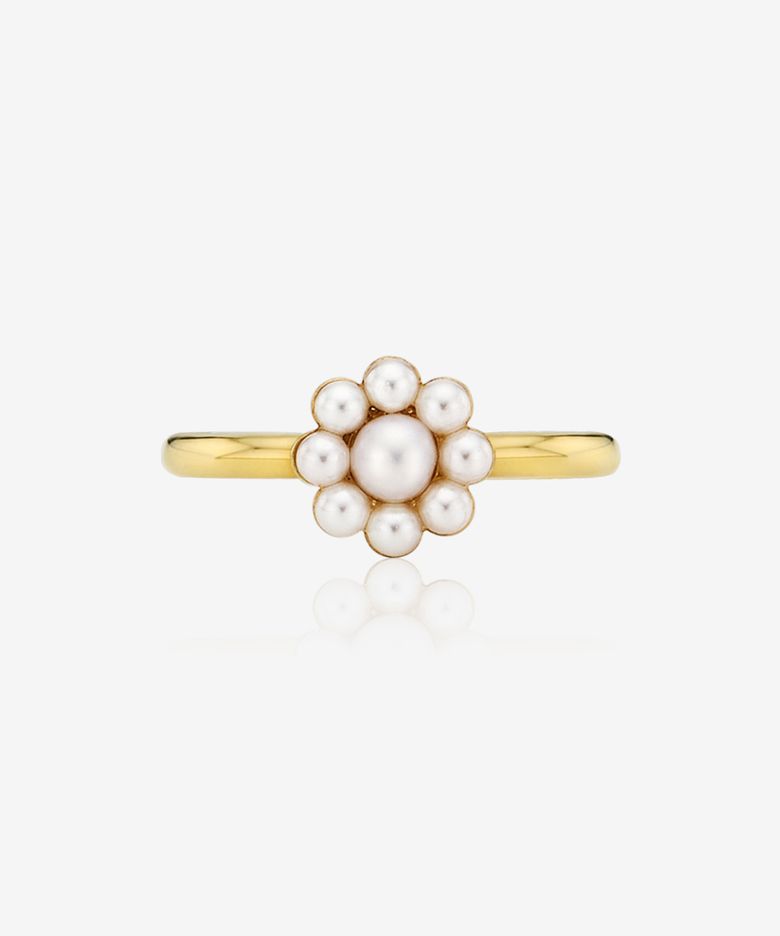 Daisy ring Silver, PEARL (Gold plated)