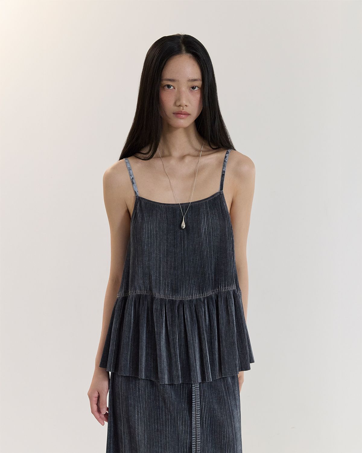 커렌트(CURRENT) PLEATS LAYERED SHIRRING TOP(INDIGO BLUE)
