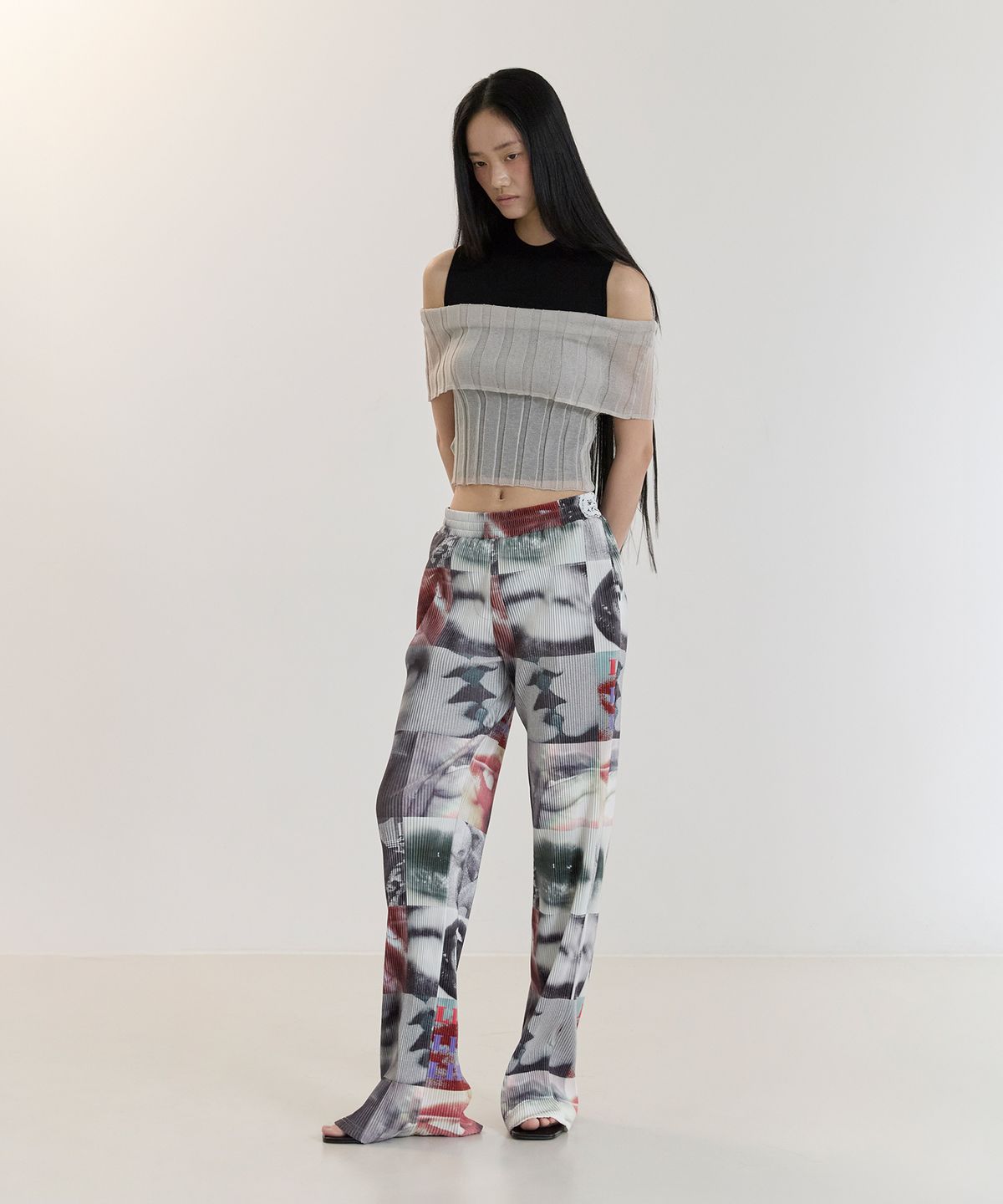 커렌트(CURRENT) PLEATS LONG PANTS(BLACK/WHITE)