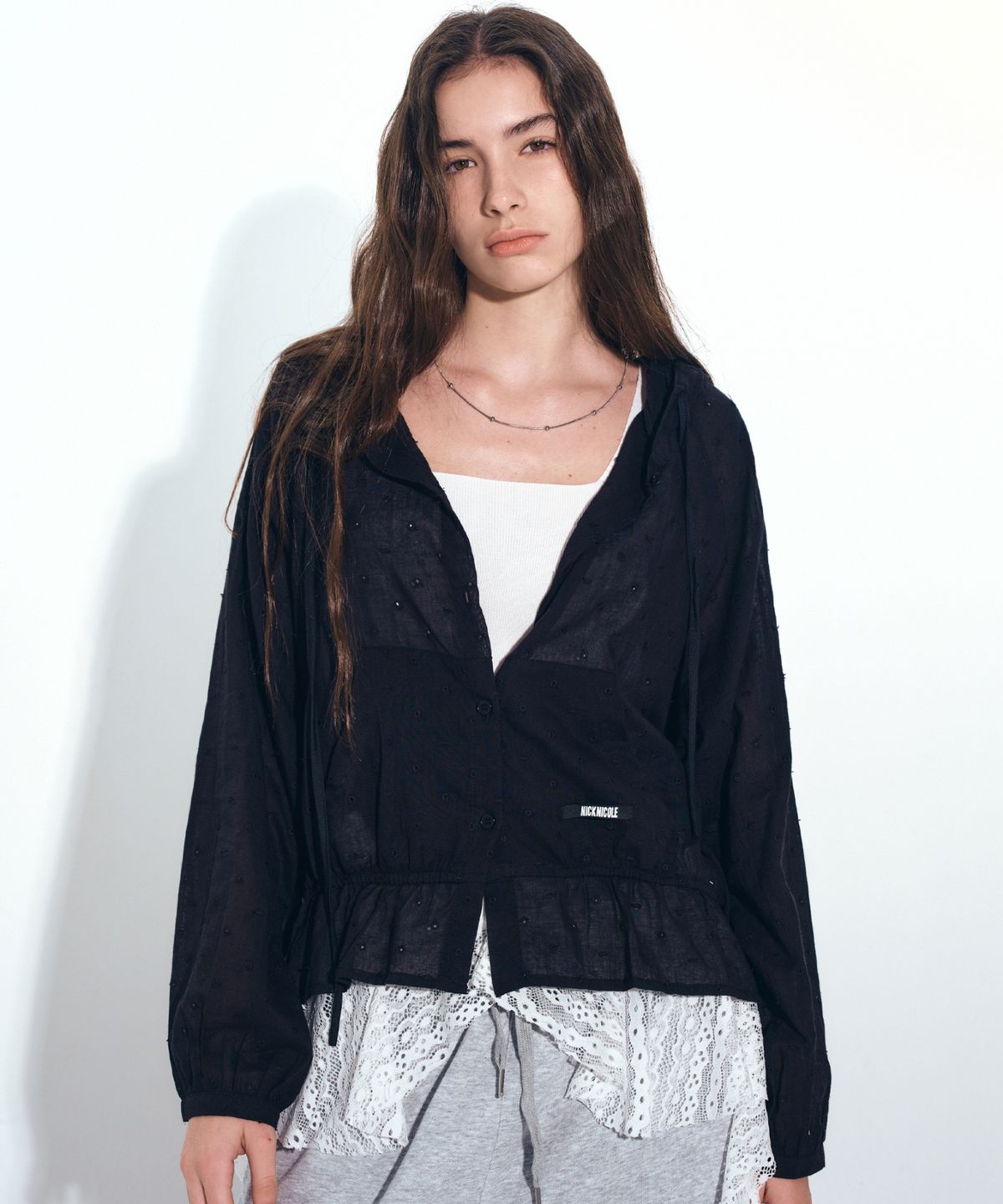 닉앤니콜(NICK&NICOLE) NICOLE LABEL PUNCHING HOOD CARDIGAN_BLACK