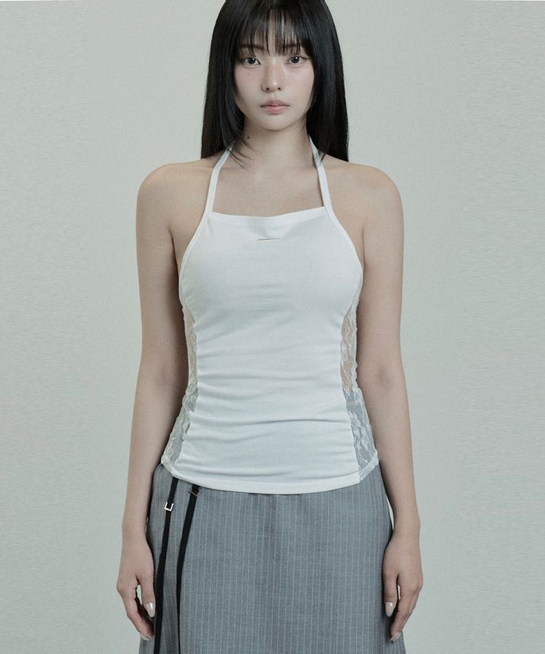 Side Lace Strap Cowl Halter Top (Ivory)