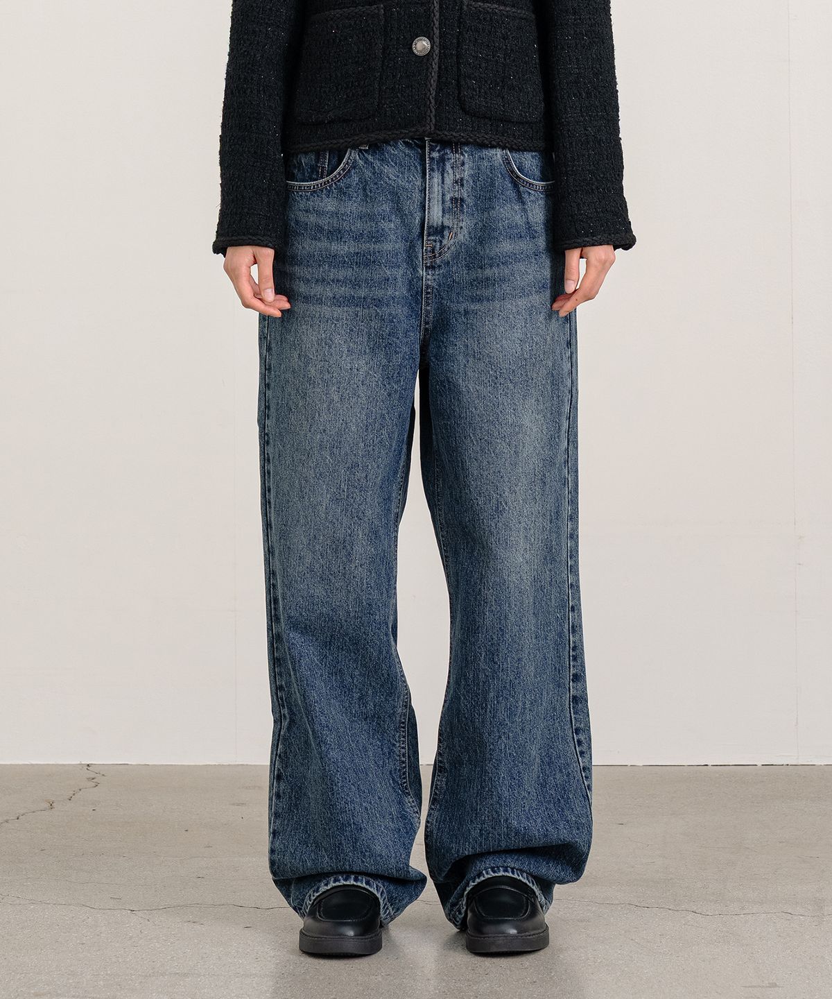 클루니(CLUNY) Classic Wide Denim Pants - Medium Blue