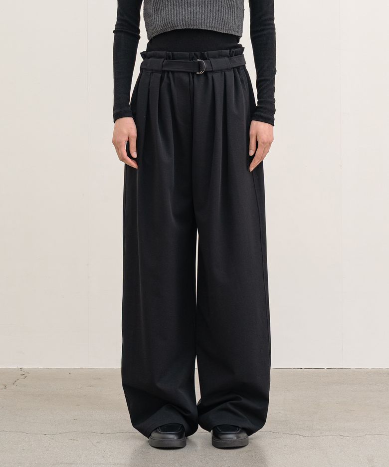 Pintuck Belted Wide Pants - Black