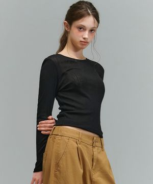 SLIP SHEER WAVE LONGSLEEVE [BLACK]