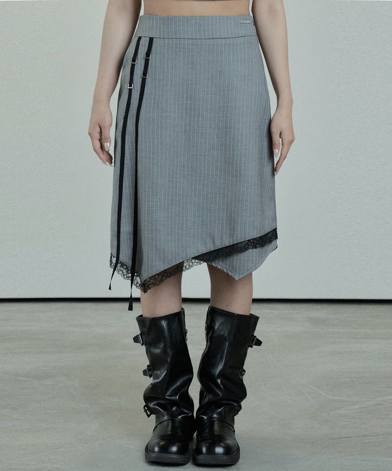 Stripe Lace MIdi Skirt (Gray)