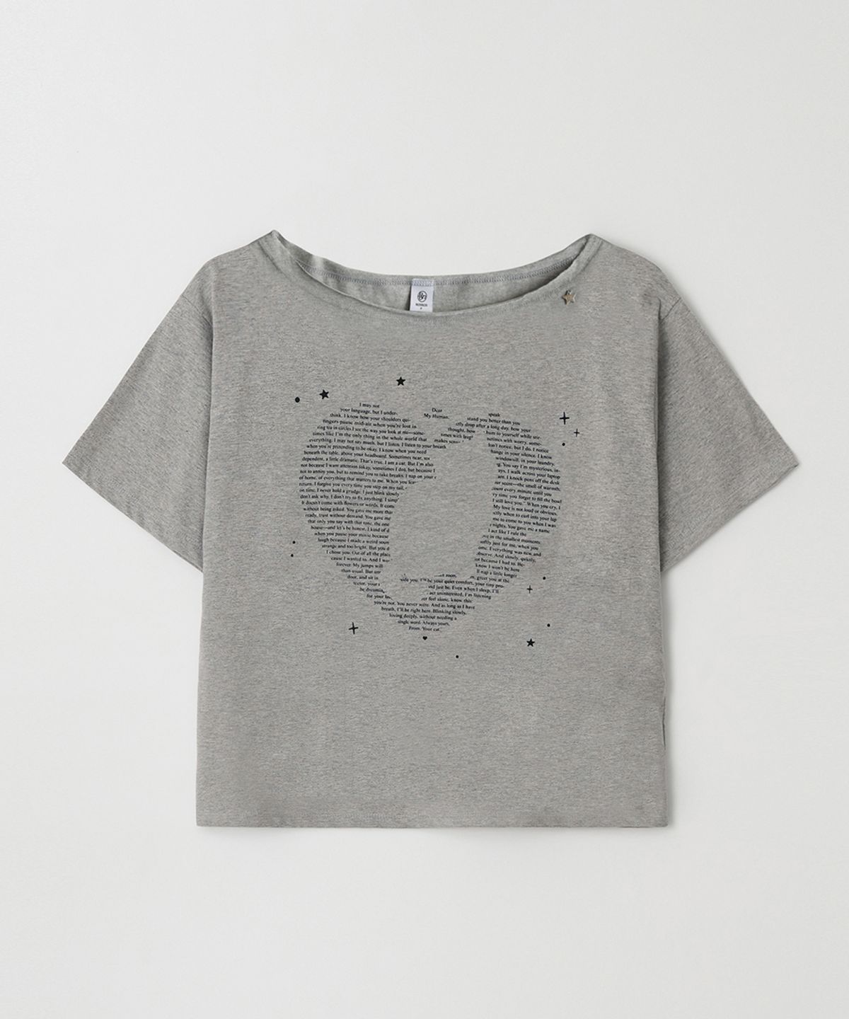 론론(RONRON) TYPE CAT OFF SHOULDER T SHIRTS GREY