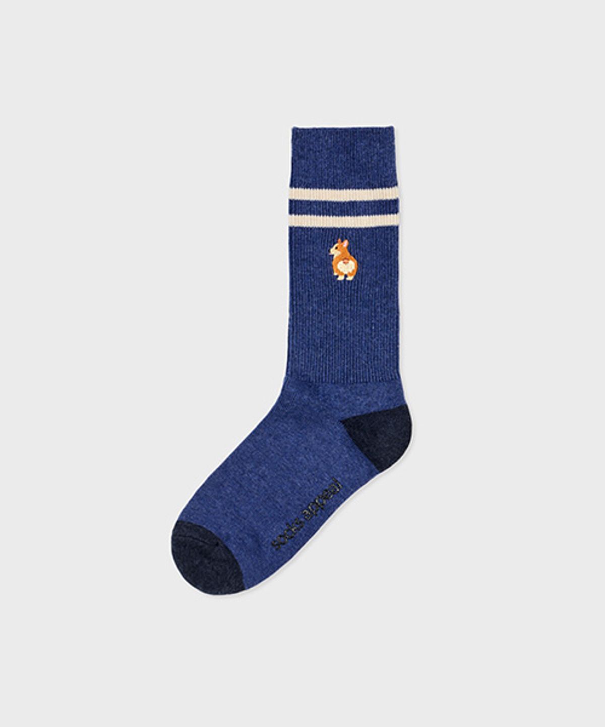 삭스어필(SOCKS APPEAL) rib two stripe embroidery corgi blue