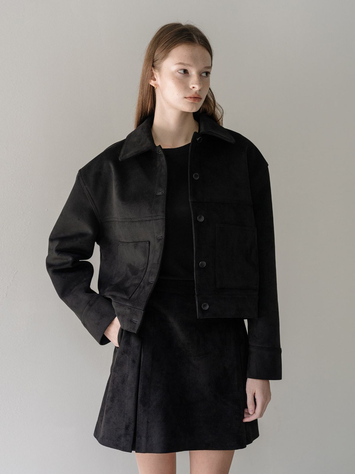 클루니(CLUNY) Suede crop jacket - black