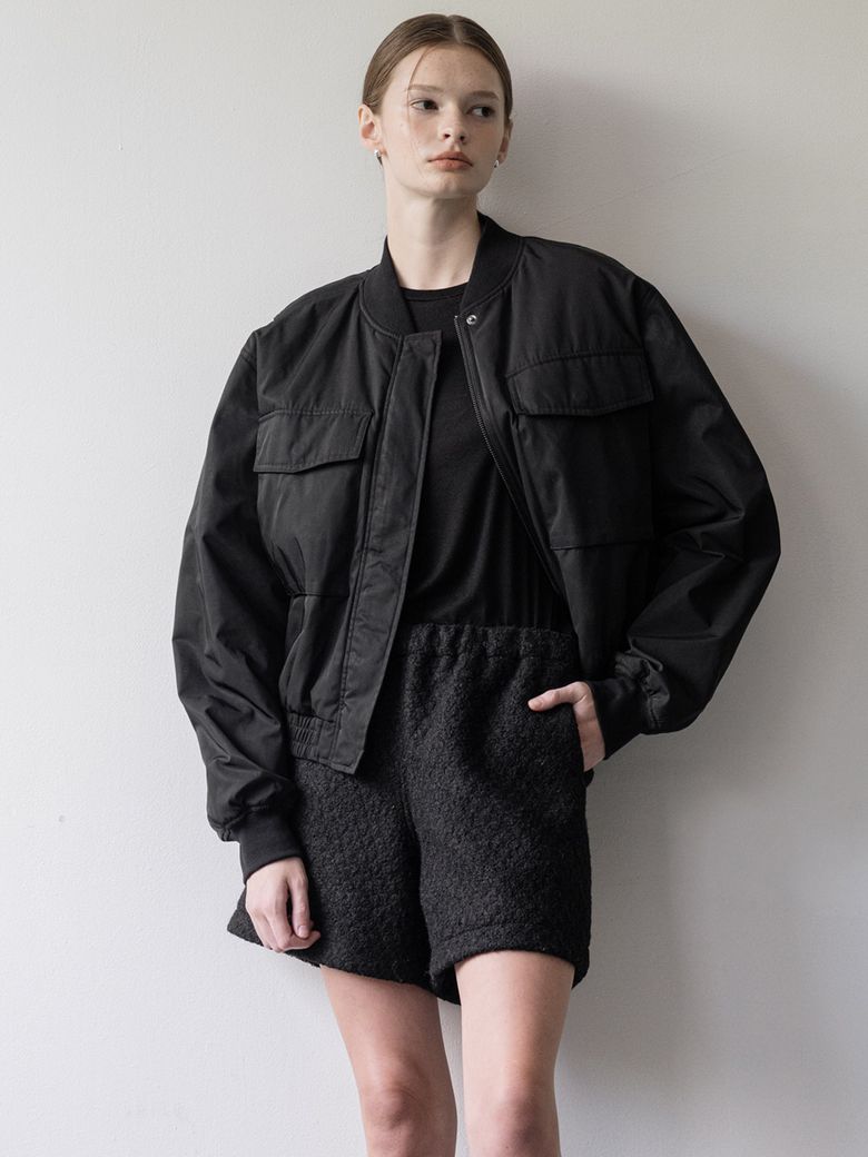 Crop bomber jacket - black