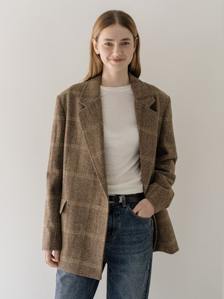 Wool check overfit jacket - check