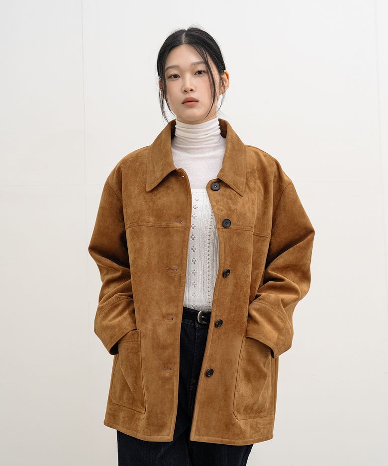 Suede Half Coat Jacket - Camel