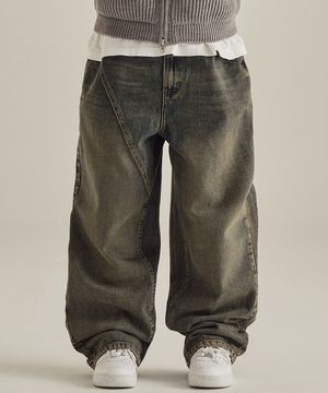 다이애그널 와이드 데님 팬츠(샌드블루)