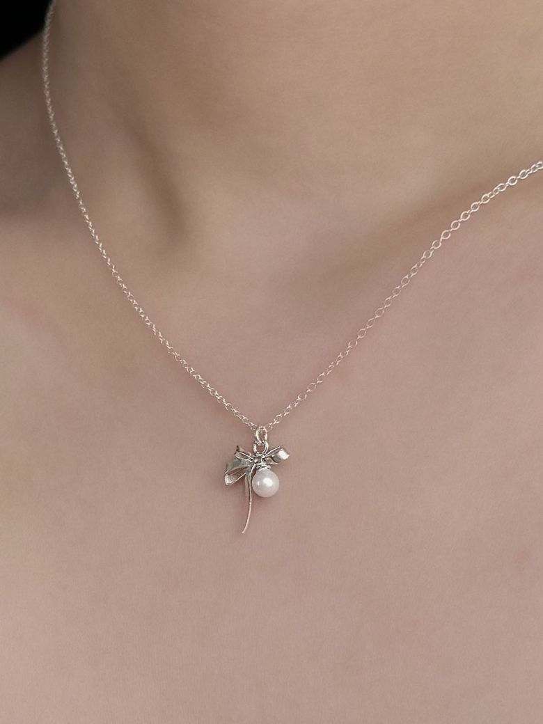 silver925 Ribbon & pearl necklace